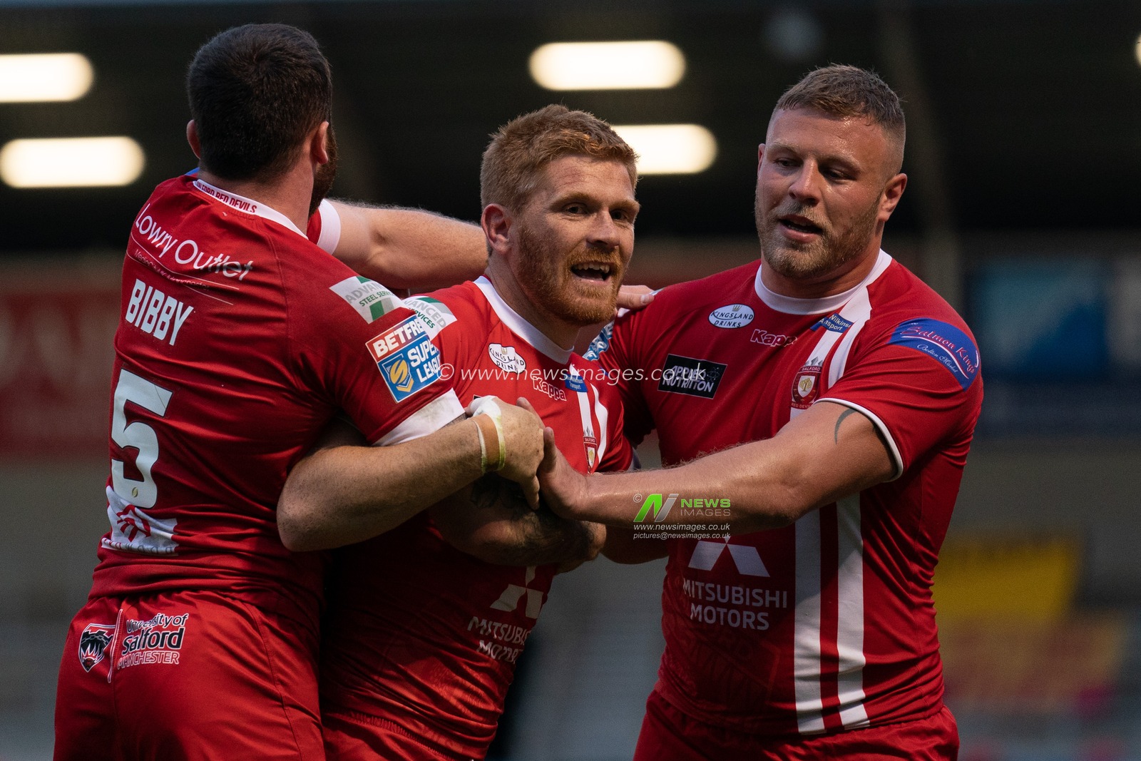 Salford Red Devils's Kris Welham celebrates scoring his sides third try

4th July 2019 ,  AJ Bell Stadium, Salford, England;  Betfred Super League, Round 21, Salford Red Devils vs Huddersfield Giants ; 

Credit: Terry Donnelly/News Images