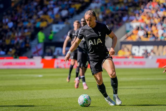 Xavi Simons of Tottenham Hotspur controls the ball  during the Premier League match Wolverhampton Wanderers vs Tottenham Hotspur at Molineux, Wolverhampton, United Kingdom on 25 April 2026

(Photo by Maynard Manyowa/News Images)