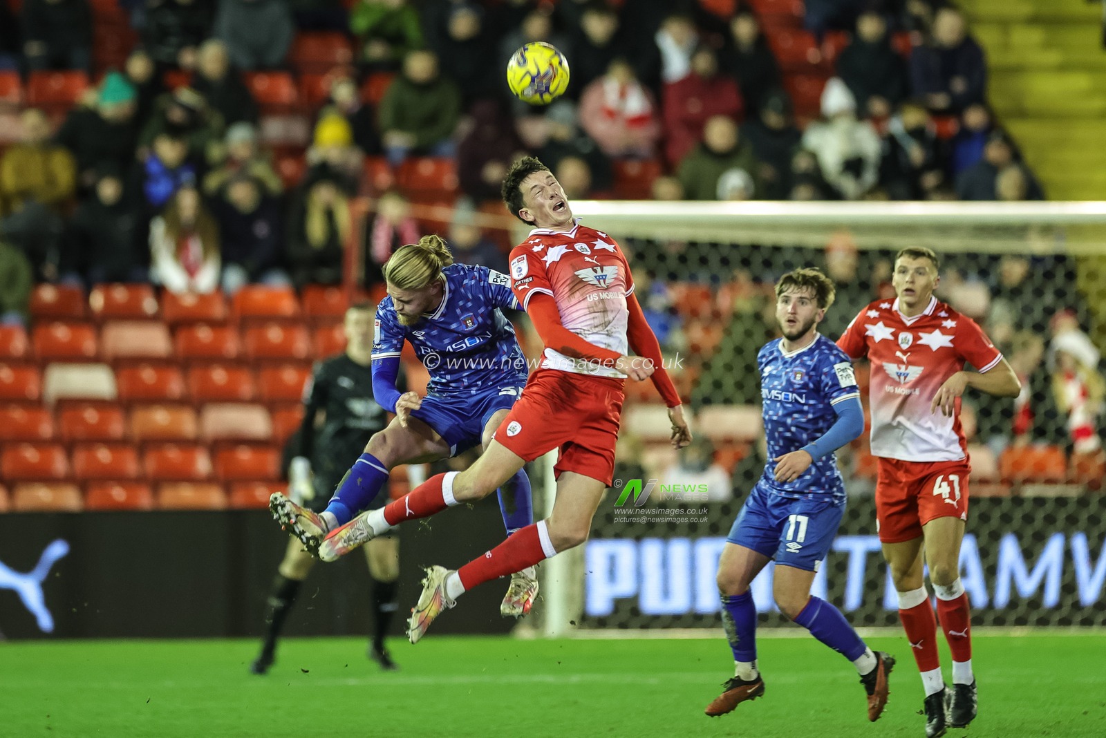 MaÃ«l de Gevigney of Barnsley jumps up to win the high ball during the Sky Bet League 1 match Barnsley vs Carlisle United at Oakwell, Barnsley, United Kingdom, 16th January 2024

(Photo by Mark Cosgrove/News Images)