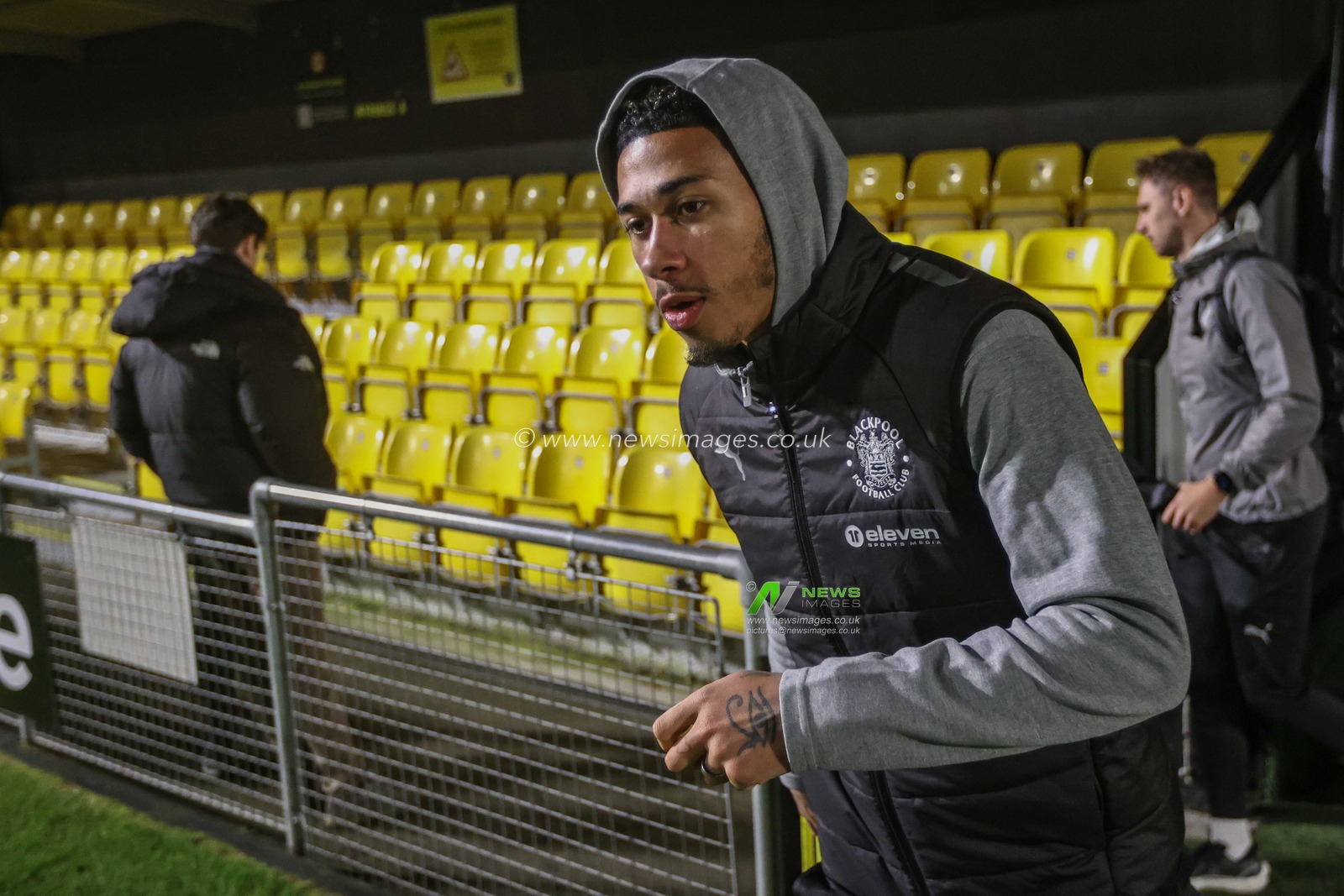 Jordan Lawrence-Gabriel of Blackpool arrives during the Bristol Street Motors Trophy match Harrogate Town vs Blackpool at Wetherby Road, Harrogate, United Kingdom, 12th November 2024

(Photo by Alfie Cosgrove/News Images)