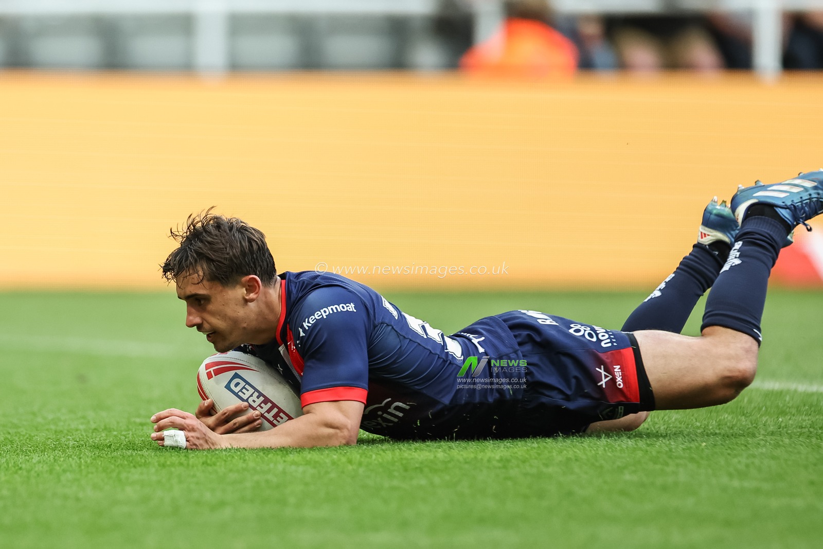 Arthur Mourgue of Hull KR goes over for a try during the Betfred Magic Weekend 2025 match Hull KR vs Salford Red Devils at St. James's Park, Newcastle, United Kingdom, 3rd May 2025

(Photo by Mark Cosgrove/News Images)