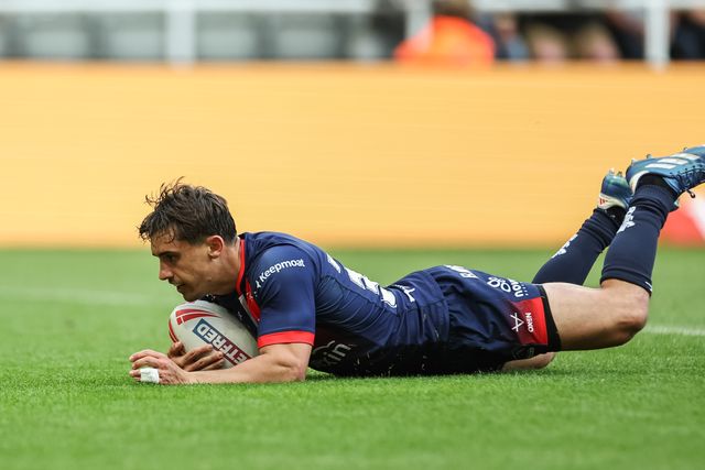 Arthur Mourgue of Hull KR goes over for a try during the Betfred Magic Weekend 2025 match Hull KR vs Salford Red Devils at St. James's Park, Newcastle, United Kingdom, 3rd May 2025

(Photo by Mark Cosgrove/News Images)