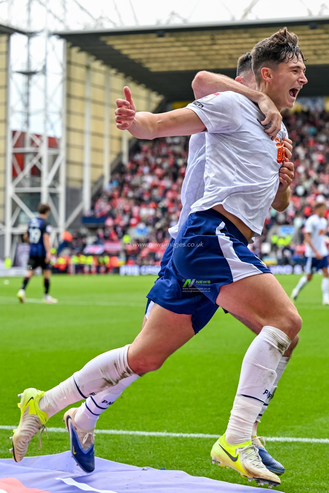 Jordan Story of Preston North End  celebrates his goal during the Sky Bet Championship match Preston North End vs Middlesbrough at Deepdale, Preston, United Kingdom, 13th September 2025

(Photo by Adam Gee/News Images)