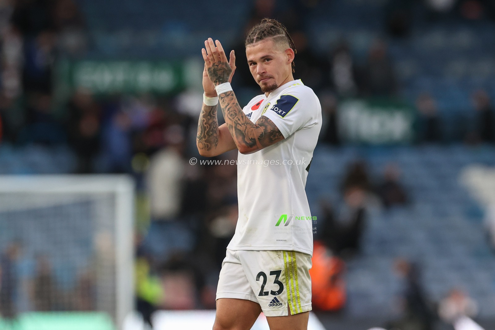 Kalvin Phillips #23 of Leeds United applauds the fans