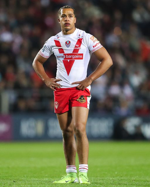 Dayon Sambou of St. Helens during the Betfred Super League  Round 7 match St Helens vs Wakefield Trinity at Totally Wicked Stadium, St Helens, United Kingdom, 11th April 2025

(Photo by Gareth Evans/News Images)