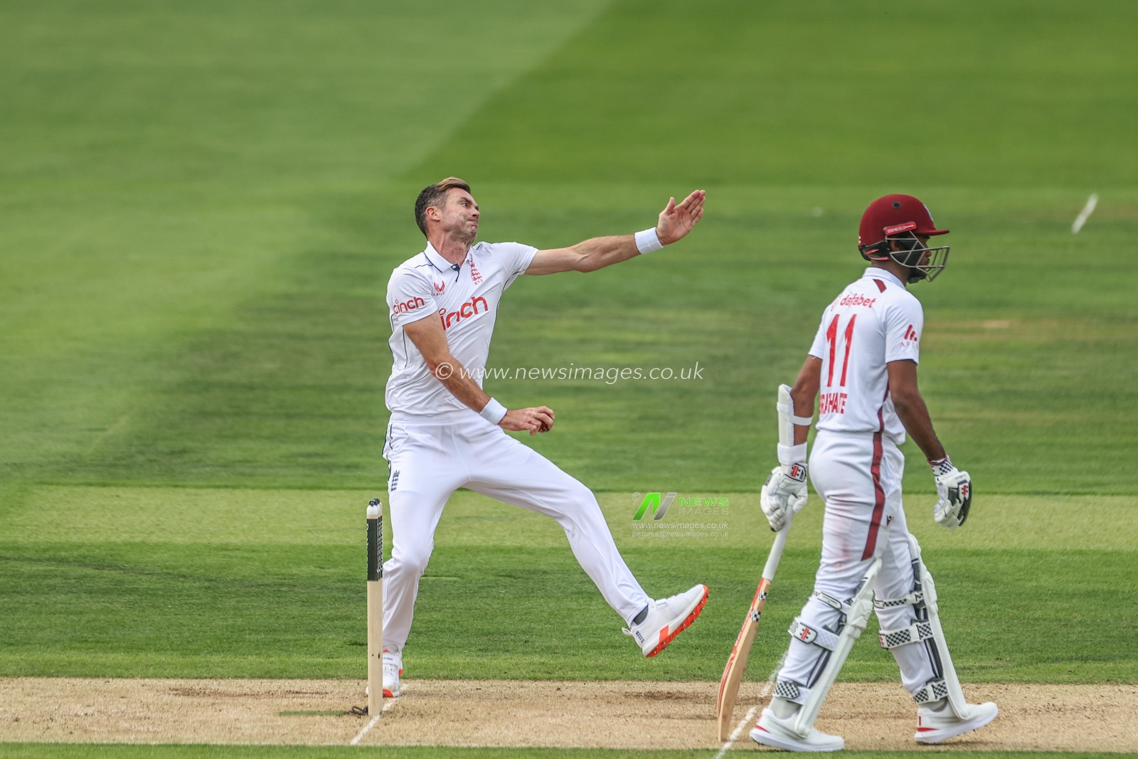 James Anderson of England delivers the ball during the Rothesay Test Match Day Two England v West Indies at Lords, London, United Kingdom, 11th July 2024

(Photo by Mark Cosgrove/News Images)