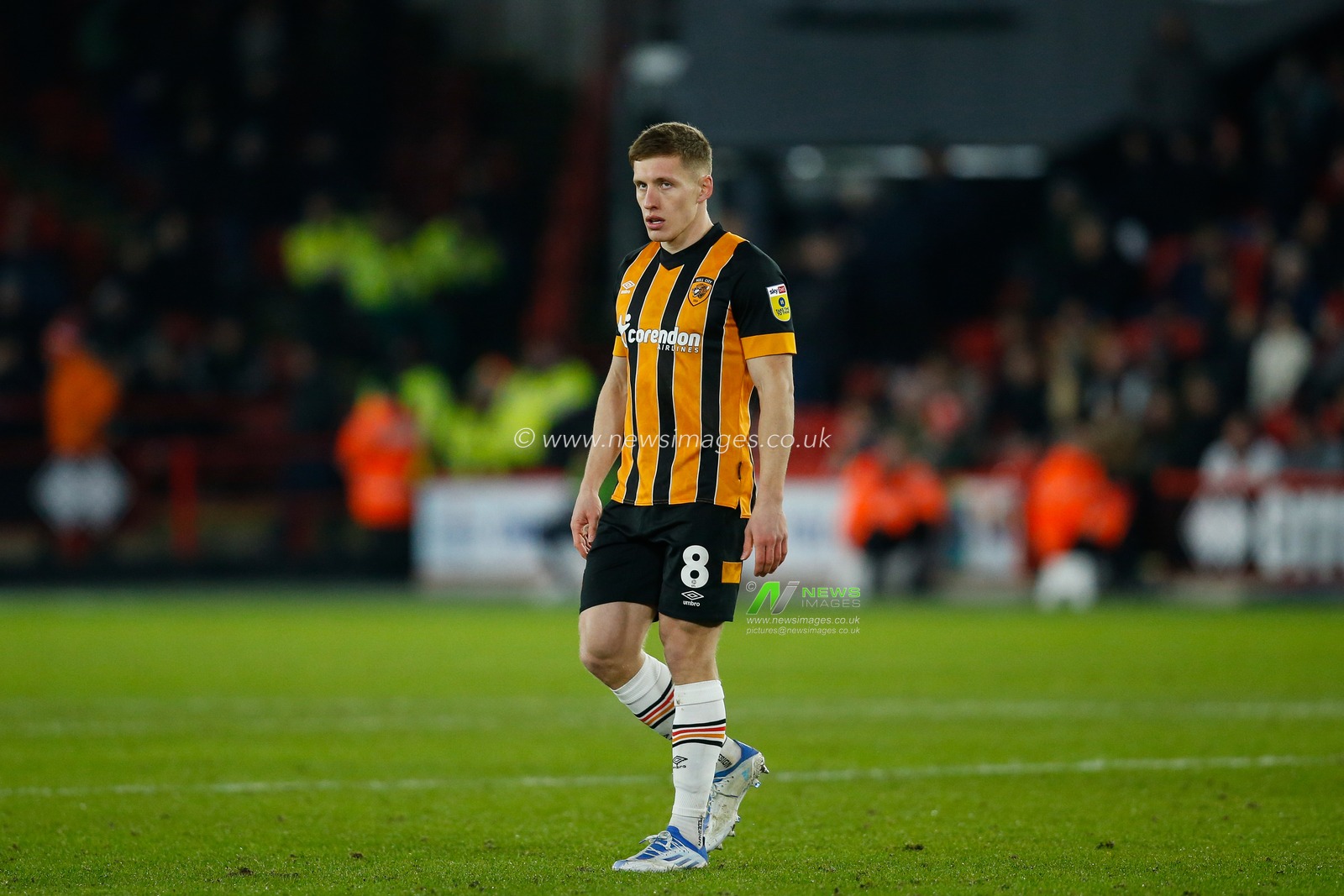 Greg Docherty #8 of Hull City during the Sky Bet Championship match Sheffield United vs Hull City at Bramall Lane, Sheffield, United Kingdom, 20th January 2023

(Photo by Ben Early/News Images)