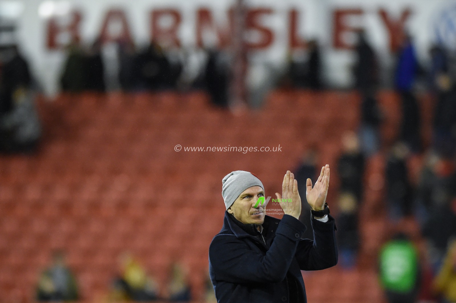11th January 2020, Oakwell, Barnsley, England; Sky Bet Championship, Barnsley v Huddersfield Town : Gerhard Struber manager of Barnsley FC celebrates win.

Credit: Dean Williams/News Images