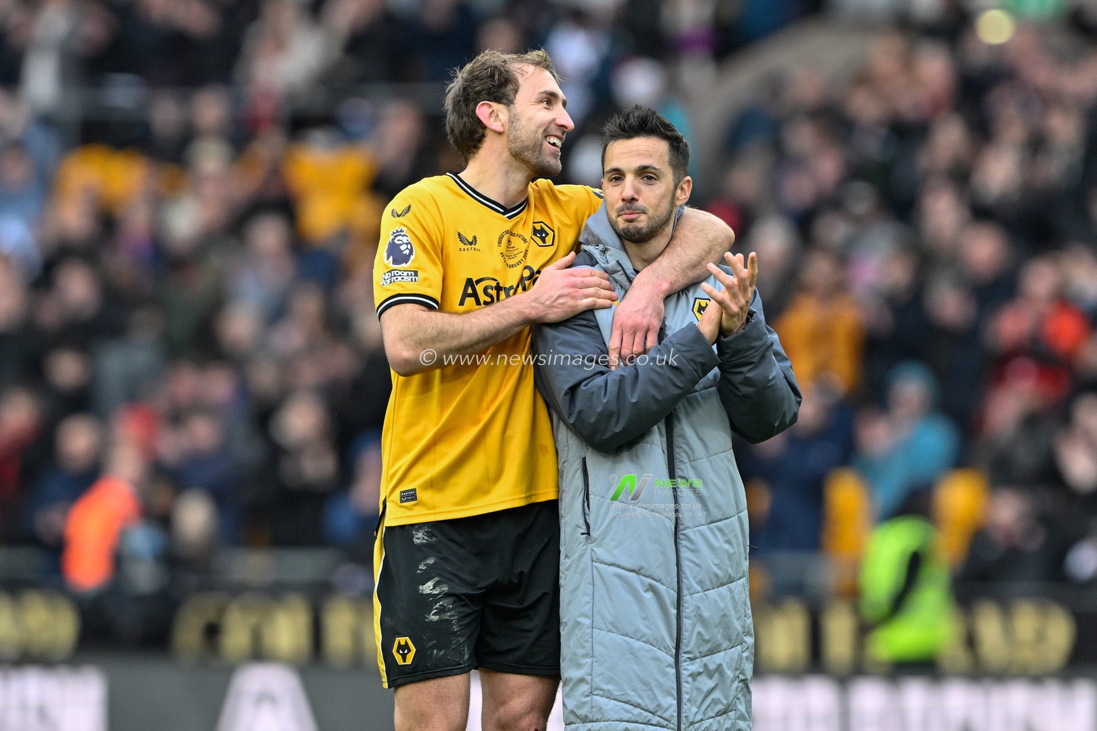 Pablo Sarabia of Wolverhampton Wanderers and Craig Dawson of Wolverhampton Wanderers celebrate the full time result during the Premier League match Wolverhampton Wanderers vs Sheffield United at Molineux, Wolverhampton, United Kingdom, 25th February 2024

(Photo by Cody Froggatt/News Images)