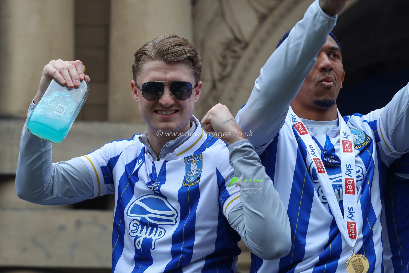 George Byers #14 of Sheffield Wednesday as Sheffield Wednesday celebrate promotion in the City at Sheffield City Centre, Sheffield, United Kingdom, 31st May 2023

(Photo by Gareth Evans/News Images)