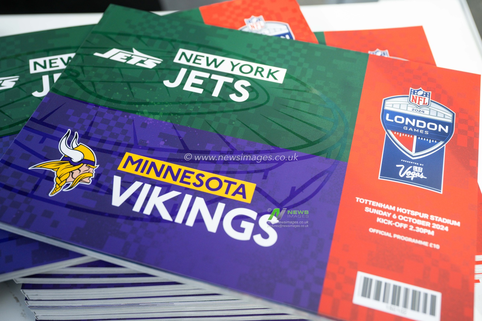 Todays match day programme ahead of the Week 5 match New York Jets vs Minnesota Vikings at Tottenham Hotspur Stadium, London, United Kingdom, 6th October 2024

(Photo by Craig Thomas/News Images)