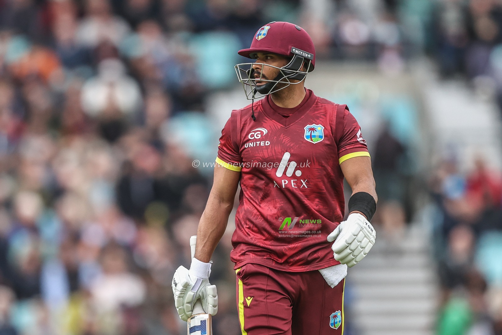 Brandon King of West Indies leaves the field of play after being caught out by Jacob Bethell of England during the 3rd Metro Bank ODI England v West Indies at The Kia Oval, London, United Kingdom, 3rd June 2025

(Photo by Alfie Cosgrove/News Images)