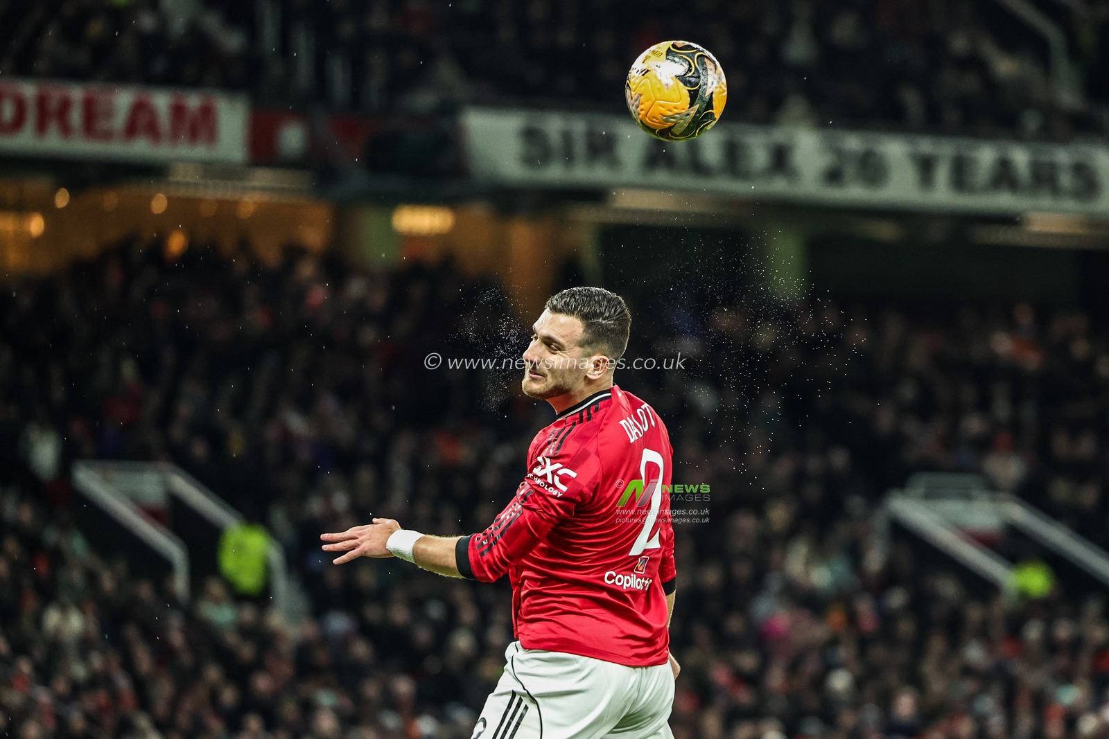 Diogo Dalot of Manchester Untied jumps up to win the high ball during the Emirates FA Cup Third Round match Manchester United vs Brighton and Hove Albion at Old Trafford, Manchester, United Kingdom, 11th January 2026

(Photo by Mark Cosgrove/News Images)