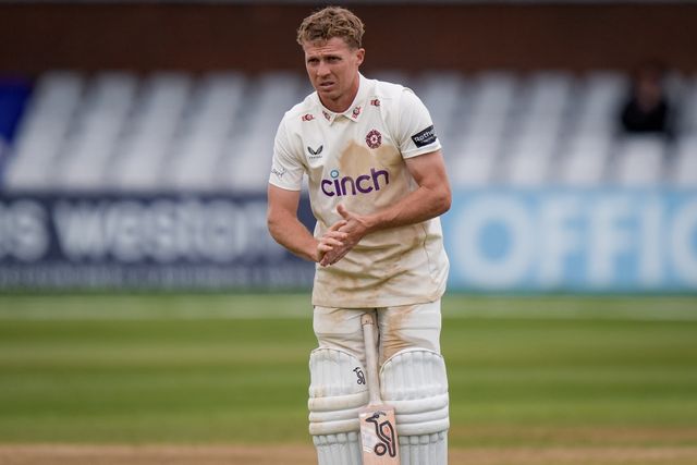 Nathan McSweeney of Northamptonshire changes his gloves and grip during the County Championship Division Two Derbyshire vs Northamptonshire day four match at The Central Co-Op County Ground, Derby, United Kingdom on 11 May 2026

(Photo by Maynard Manyowa/News Images)