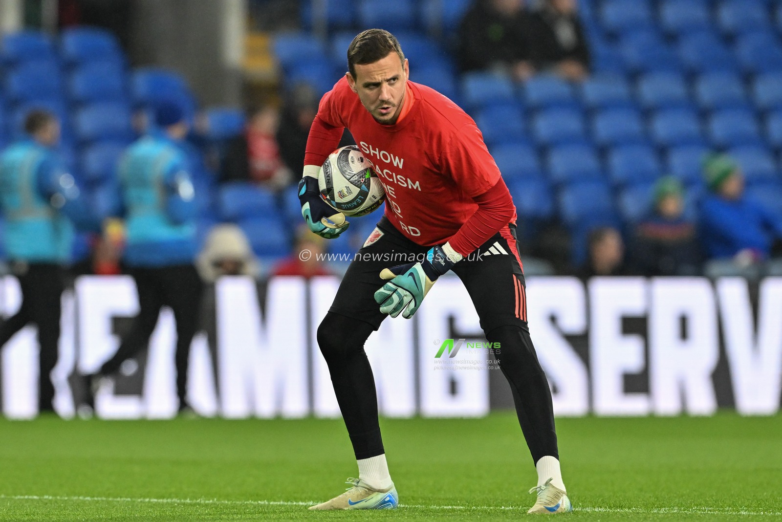 Danny Ward of Wales in the pre-game warmup during the UEFA Nations League - League B - Group 4 match Wales vs Montenegro at Cardiff City Stadium, Cardiff, United Kingdom, 14th October 2024

(Photo by Cody Froggatt/News Images)