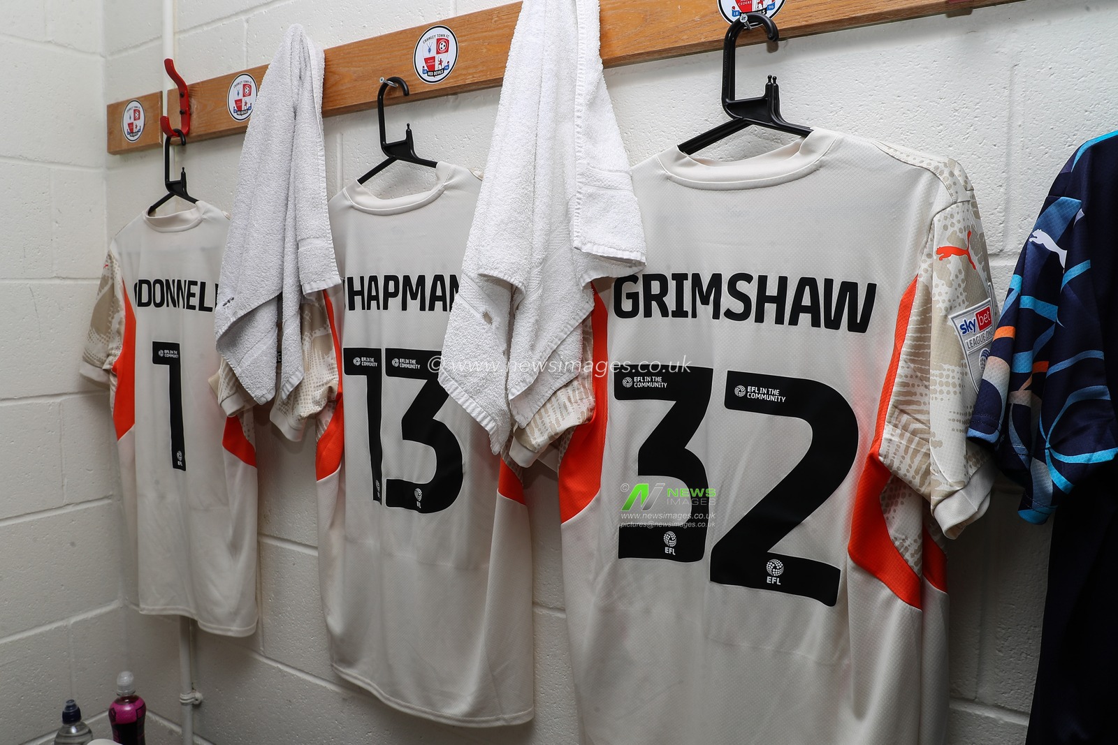 Blackpool away shirts hanging in the changing room ahead of the Sky Bet League 1 match Crawley Town vs Blackpool at Broadfield Stadium, Crawley, United Kingdom, 10th August 2024

(Photo by Gareth Evans/News Images)