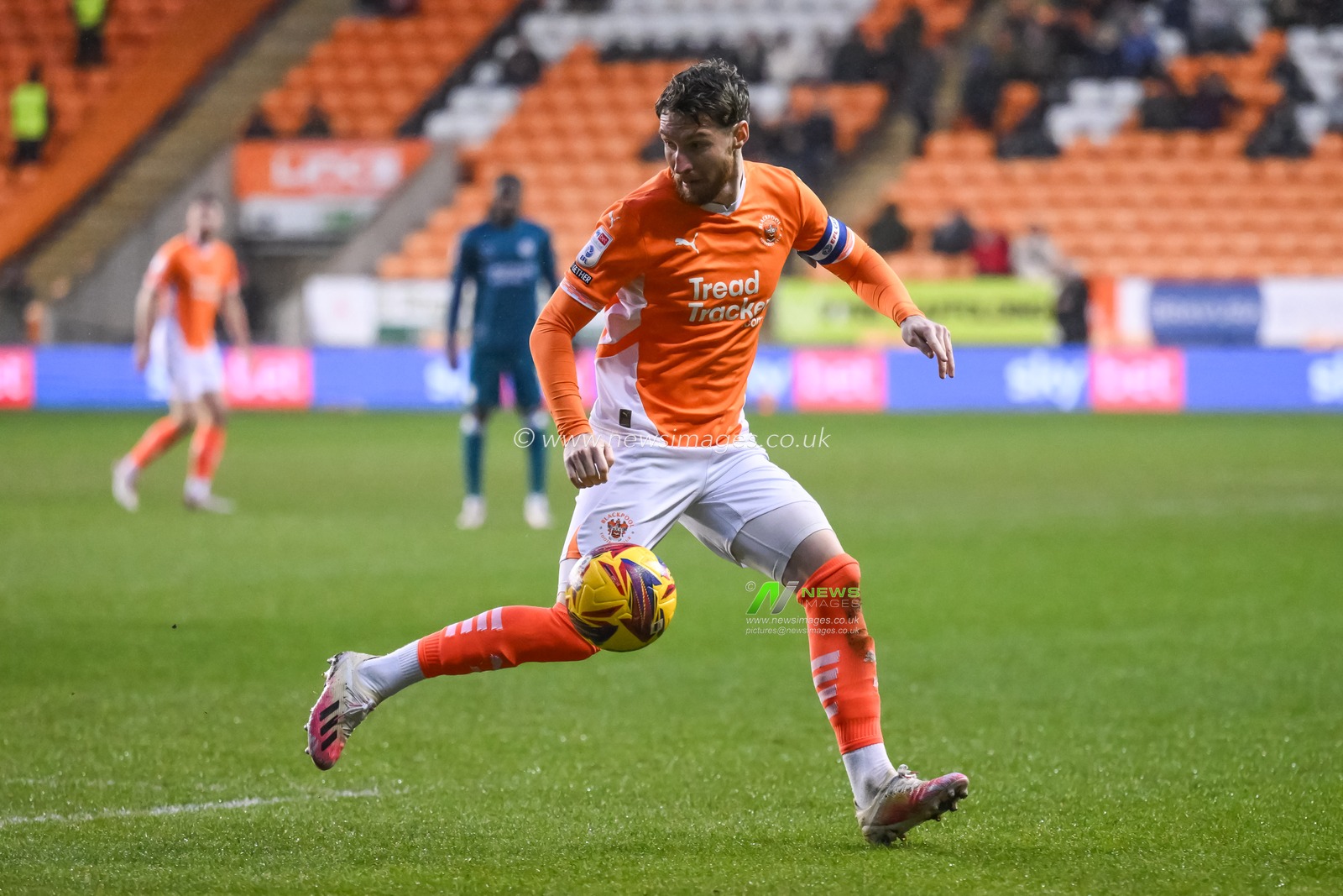 James Husband of Blackpool in action during the Sky Bet League 1 match Blackpool vs Shrewsbury Town at Bloomfield Road, Blackpool, United Kingdom, 1st January 2025

(Photo by Craig Thomas/News Images)