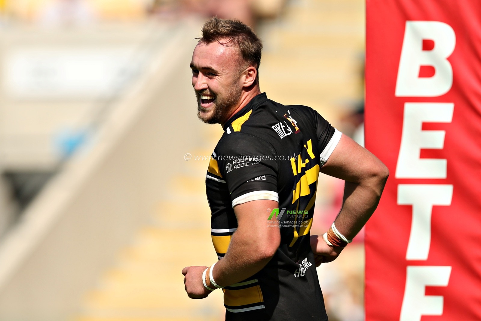 Connor Bailey of York Knights RLFC celebrates his try during the Betfred Championship match York City Knights vs Featherstone Rovers at LNER Community Stadium, York, United Kingdom, 29th June 2025(Photo by Sam Eaden/News Images)