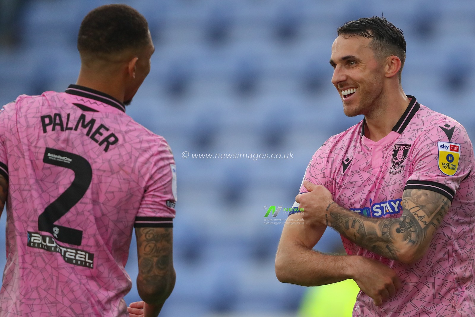 Lee Gregory #9 of Sheffield Wednesday jokes with Liam Palmer #2 of Sheffield Wednesday after his teams win in the Sky Bet League 1 match Shrewsbury Town vs Sheffield Wednesday at Greenhous Meadow, Shrewsbury, United Kingdom, 29th April 2023

(Photo by Gareth Evans/News Images)