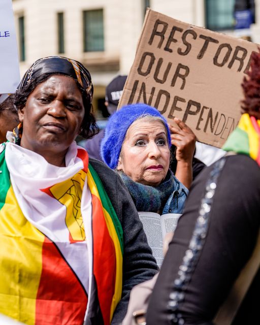 UK-based Zimbabweans gather outside the Zimbabwe Embassy in London on 18 April 2026 to protest the Constitution of Zimbabwe Amendment (No. 3) Bill, which critics say would extend President Mnangagwa’s rule until 2030 and strip citizens of the direct vote for president.

(Photo by Maynard Manyowa/News Images)