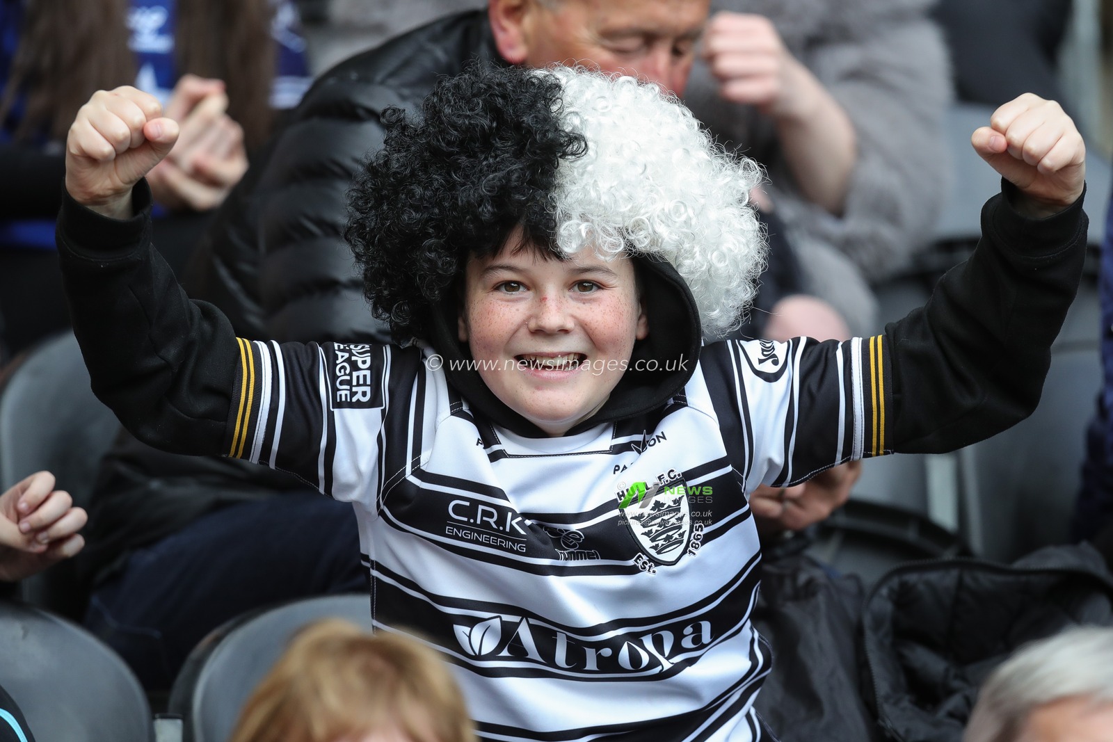 A young Hull FC supporter in fancy dress ahead of the Betfred Super League Round 8 match Hull FC vs Hull KR at MKM Stadium, Hull, United Kingdom, 7th April 2023

(Photo by James Heaton/News Images)