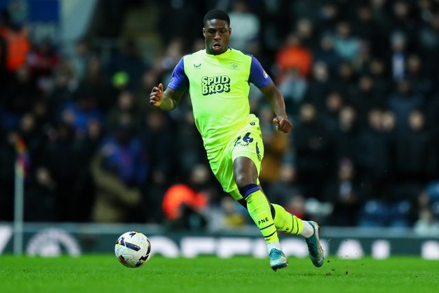 Thierry Small of Preston North End dribbles ball forward during the Sky Bet Championship match Blackburn Rovers vs Preston North End at Ewood Park, Blackburn, United Kingdom on 20 February 2026

(Photo by Jorge Horsted/News Images)