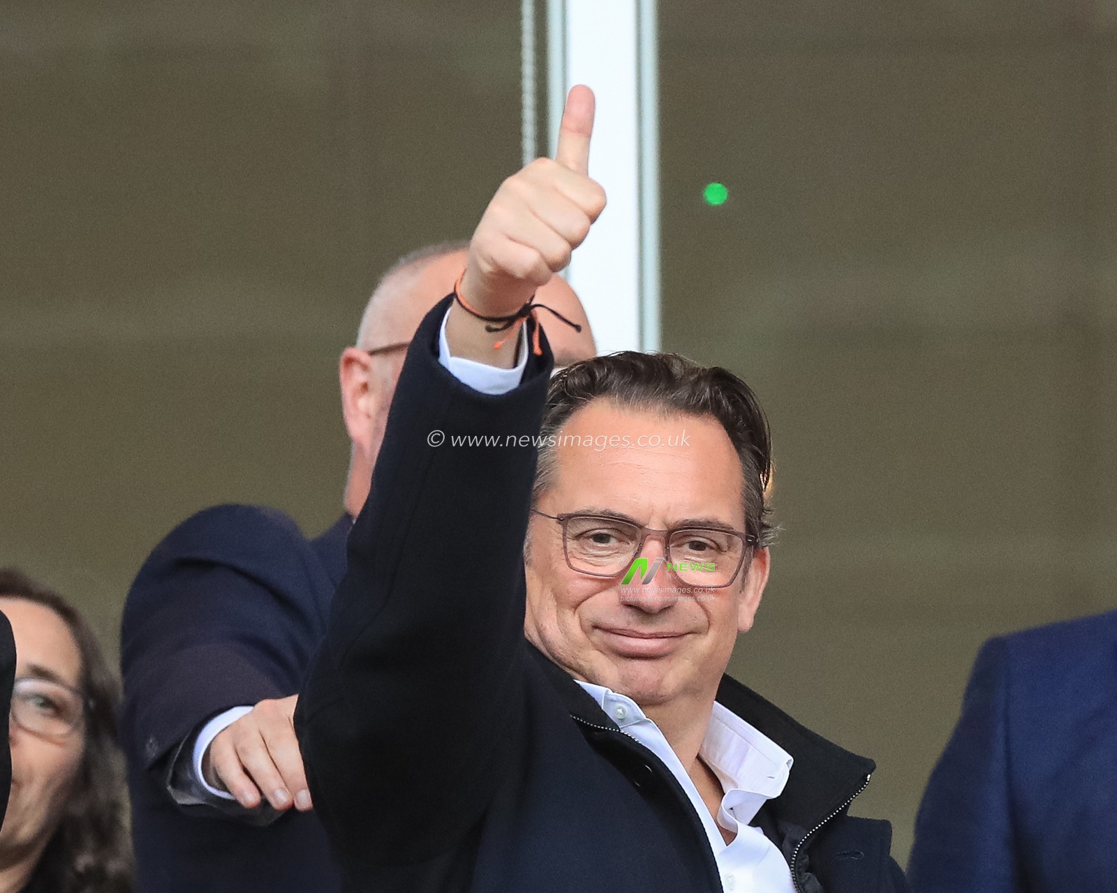 Simon Sadler owner of Blackpool gives the Blackpool fans the thumbs up on the last home game of the season
