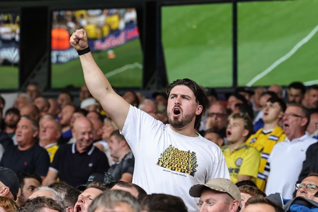 A Leeds fan singing away during the Premier League match Leeds United vs Brentford at Elland Road, Leeds, United Kingdom on 30 August 2026

(Photo by Mark Cosgrove/News Images)