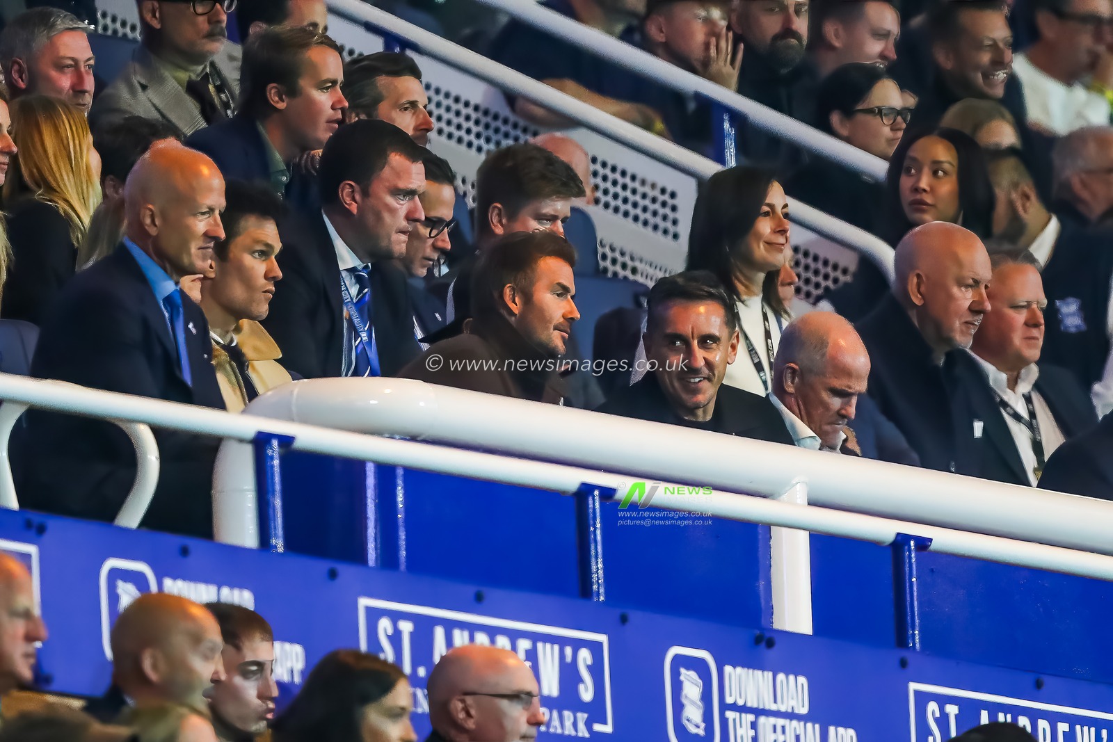 David Beckham and Gary Neville in the stand during the Sky Bet League 1 match Birmingham City vs Wrexham at St. Andrew's @ Knighthead Park, Birmingham, United Kingdom, 16th September 2024

(Photo by Gareth Evans/News Images)