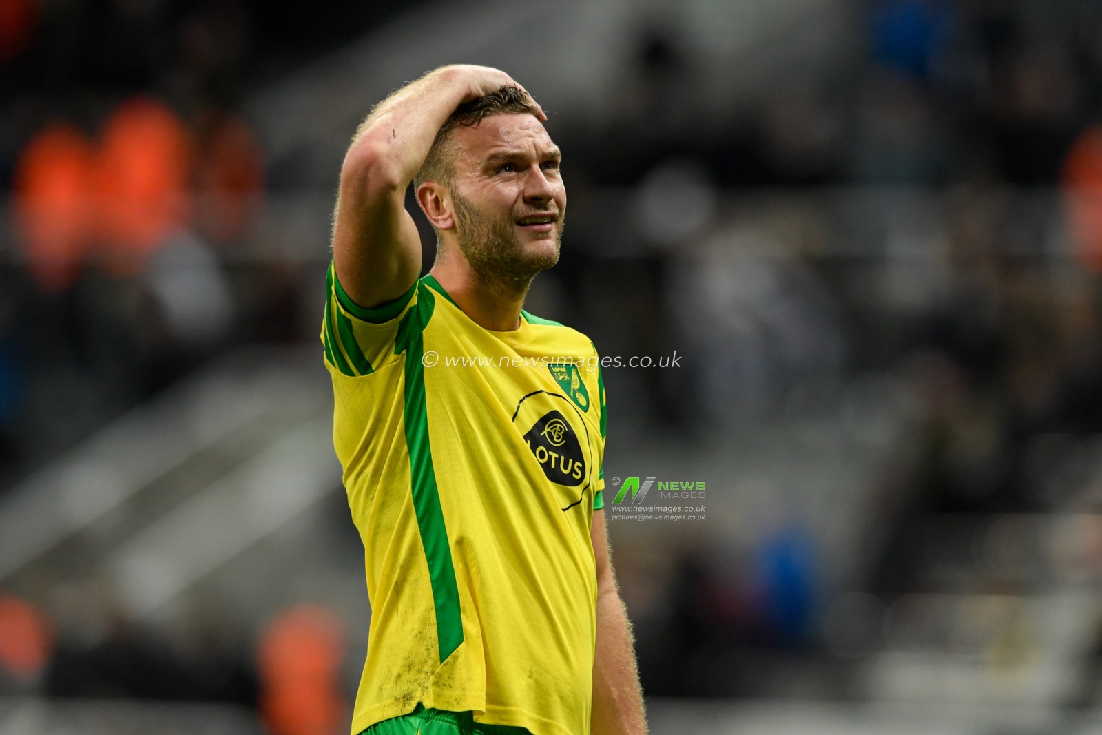 Ben Gibson #4 of Norwich City shows his frustration after his side drew 1-1 with Newcastle United