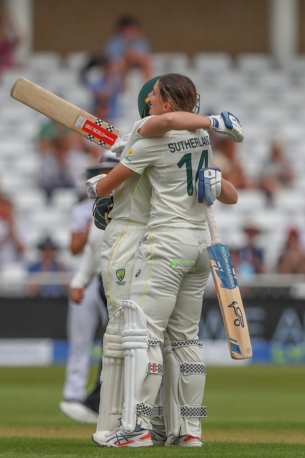 Annabel Sutherland of Australia celebrates a century (100 runs) during the Metro Bank Women's Ashes 2023 match Day 2 England vs Australia at Trent Bridge, Nottingham, United Kingdom, 23rd June 2023

(Photo by Gareth Evans/News Images)