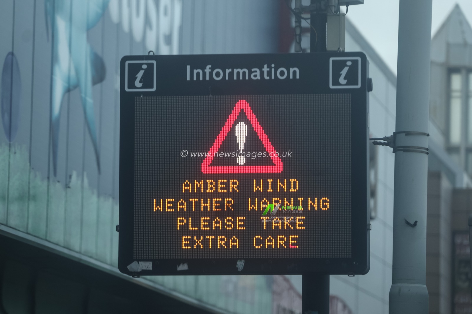 A tourist information board displays a Amber Wind warning as Storm Ã‰owyn batters Blackpool Promenade after a Amber warning of wind was forecast by the Met Office, Blackpool, United Kingdom, 24th January 2025

(Photo by Mark Cosgrove/News Images)
