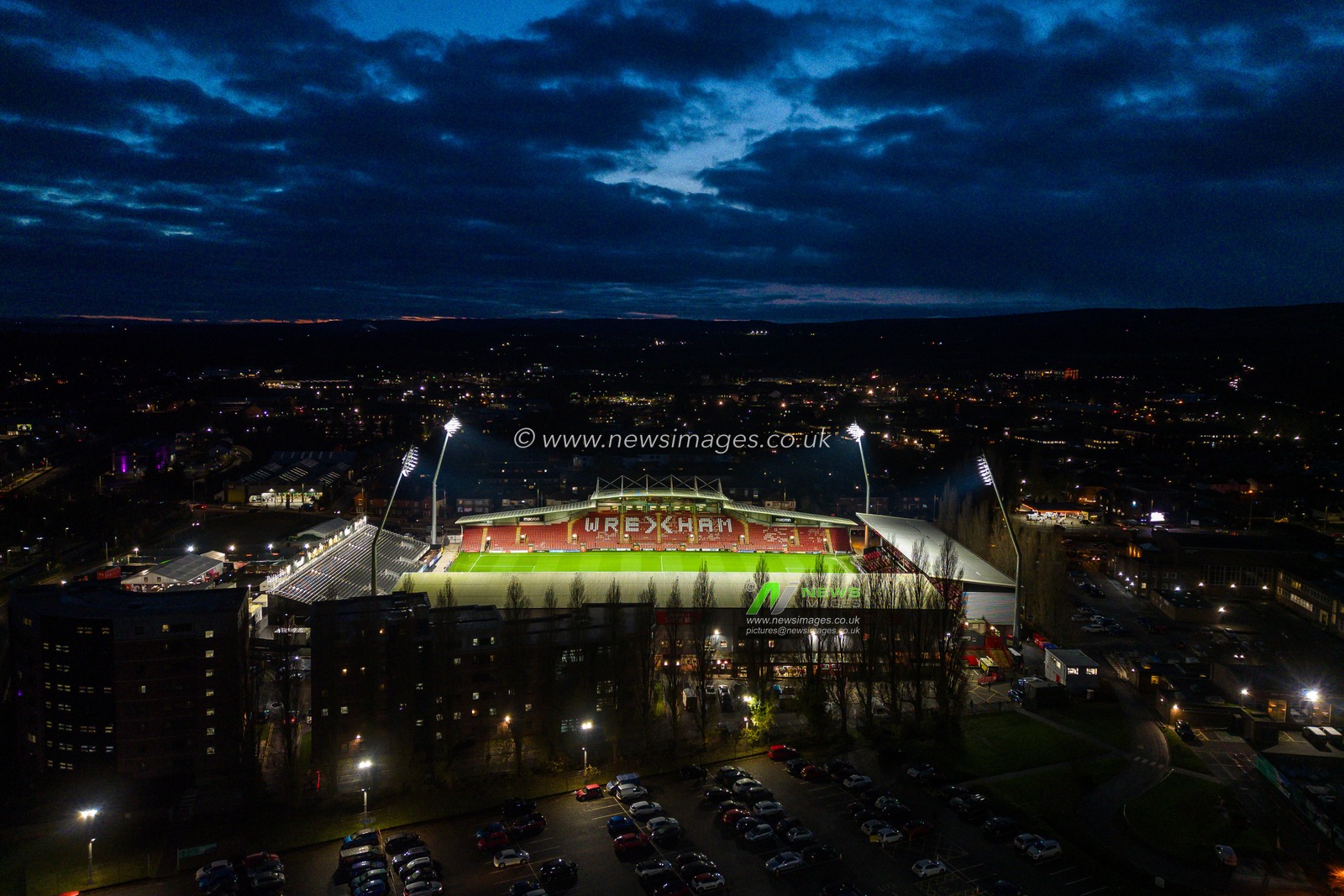 A general aerial view of SToK Cae Ras, Home of Wrexham,during the Sky Bet League 1 match Wrexham vs Barnsley at SToK Cae Ras, Wrexham, United Kingdom, 3rd December 2024

(Photo by Craig Thomas/News Images)