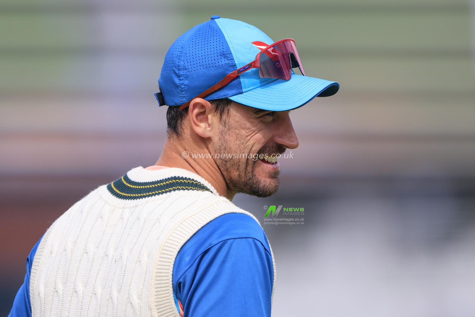 Mitchell Starc of Australia during the warm up ahead of the LV= Insurance Ashes Fourth Test Series Day Two England vs Australia at Old Trafford, Manchester, United Kingdom, 20th July 2023

(Photo by Conor Molloy/News Images)