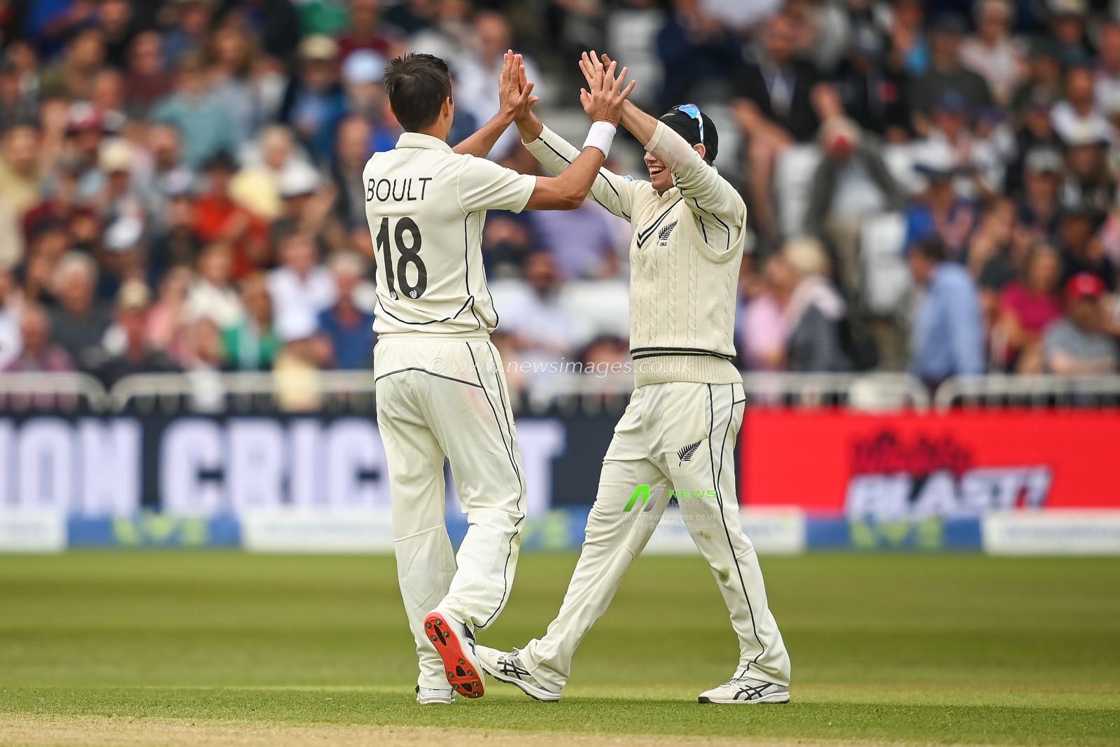 Trent Boult of New Zealand celebrates Ollie Pope of England wicket