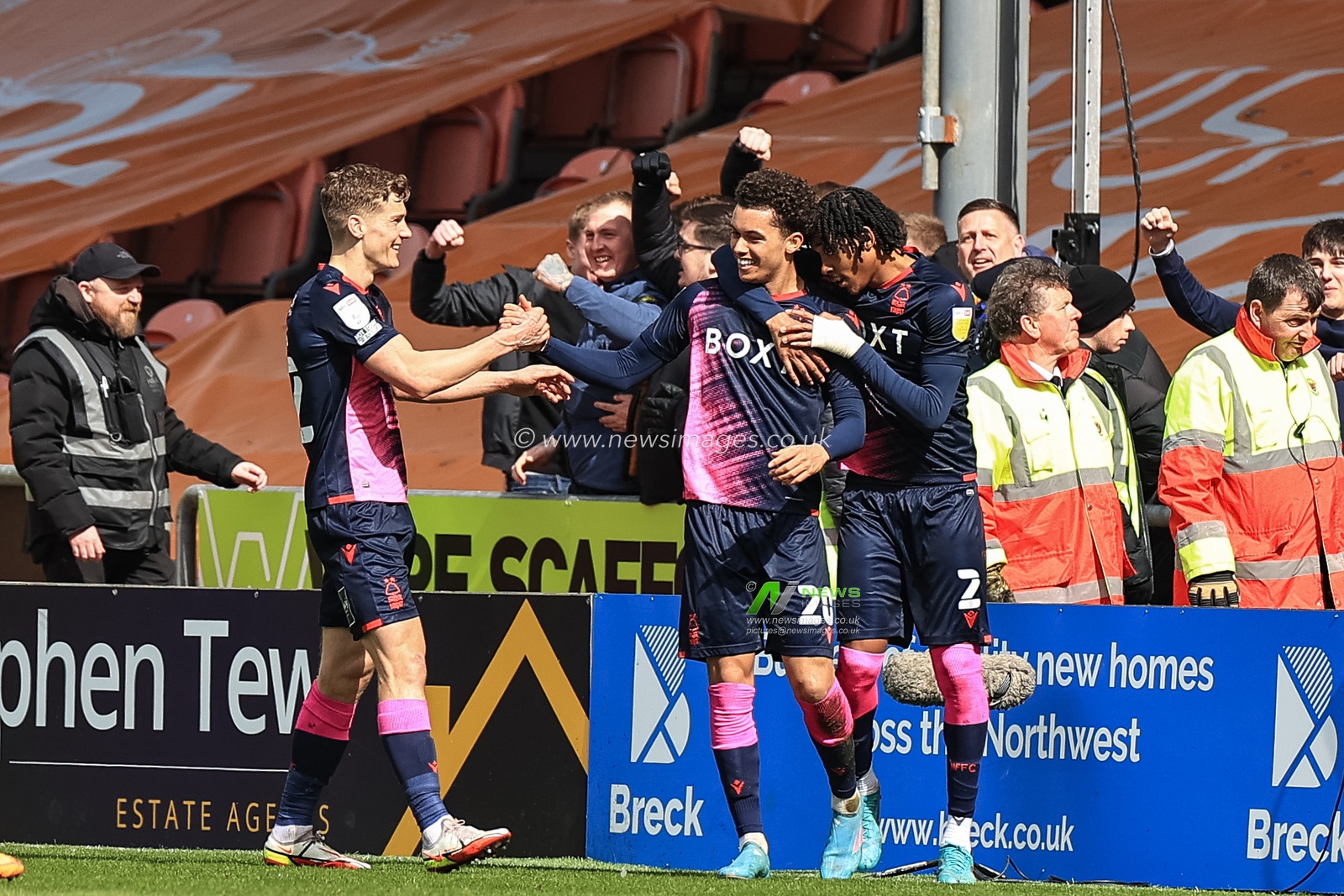 Brennan Johnson #20 of Nottingham Forest celebrates his goal to make it 0-3