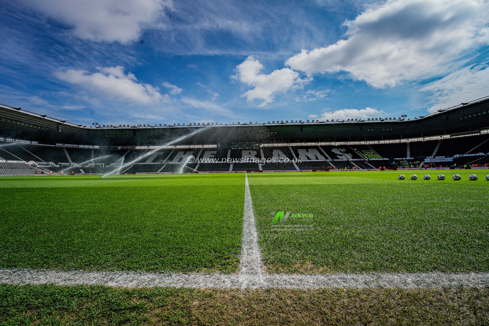 A general view of the pitch, the rams seat pattern and the stands during the Sky Bet Championship match Derby County vs Sheffield United at Pride Park Stadium, Derby, United Kingdom on 02 May 2026

(Photo by Maynard Manyowa/News Images)