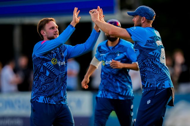 Jack Morley of Derbyshire celebrates taking the wicket of David Bedingham of Durham during the Vitality Blast T20 match between Derbyshire Falcons and Durham Cricket at The Central Co-Op County Ground, Derby, United Kingdom on 22 May 2026

(Photo by Maynard Manyowa/News Images)
