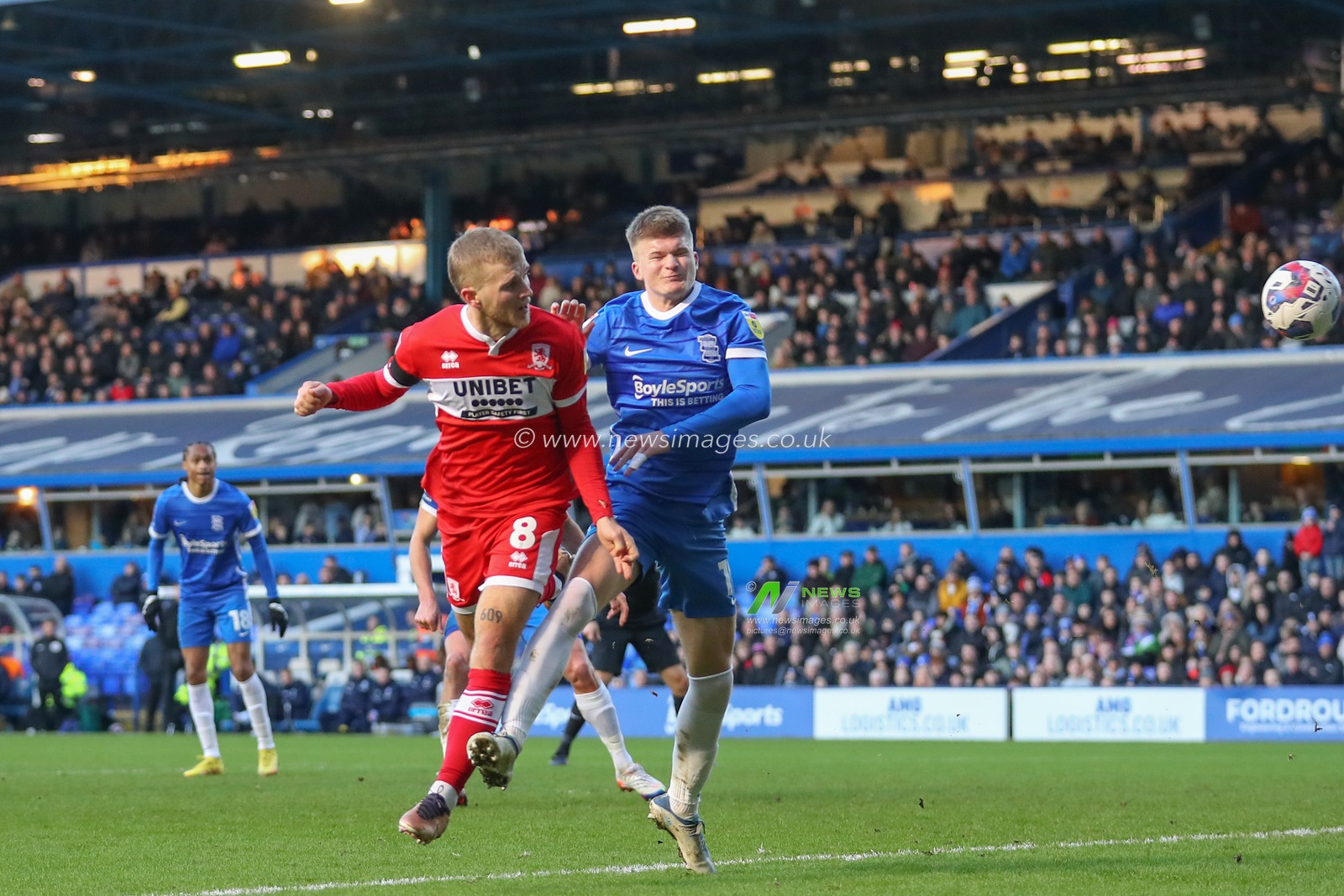 Riley McGree #8 of Middlesbrough has a shot at goal during the Sky Bet Championship match Birmingham City vs Middlesbrough at St Andrews, Birmingham, United Kingdom, 2nd January 2023

(Photo by Gareth Evans/News Images)