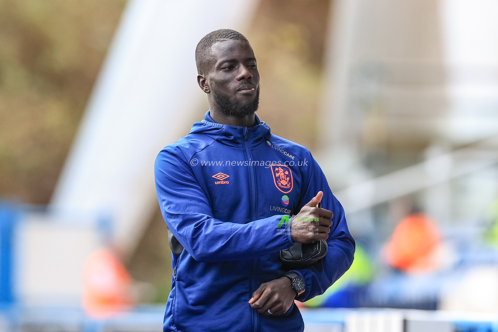 Naby Sarr #23 of Huddersfield Town arrives at The John Smiths Stadium