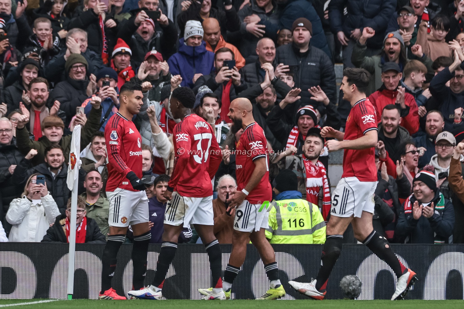 Casemiro of Manchester United celebrates his goal to make it 1-0 during the Premier League match Manchester United vs Fulham at Old Trafford, Manchester, United Kingdom, 1st February 2026

(Photo by Mark Cosgrove/News Images)