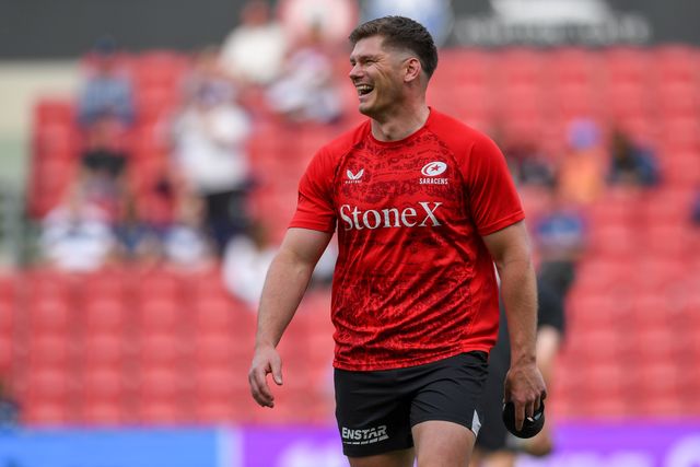 Owen Farrell of Saracens laughing with team mates during the Gallagher PREM match Bristol Bears vs Saracens at Ashton Gate, Bristol, United Kingdom on 09 May 2026

(Photo by Alex Williamson/News Images)
