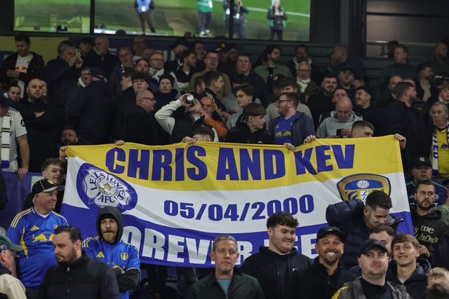 Leeds United fans pay their respects to Chris and Kev, remembering forever. Never forgotten during the Premier League match Leeds United vs Brentford at Elland Road, Leeds, United Kingdom on 21 March 2026

(Photo by Mark Cosgrove/News Images)