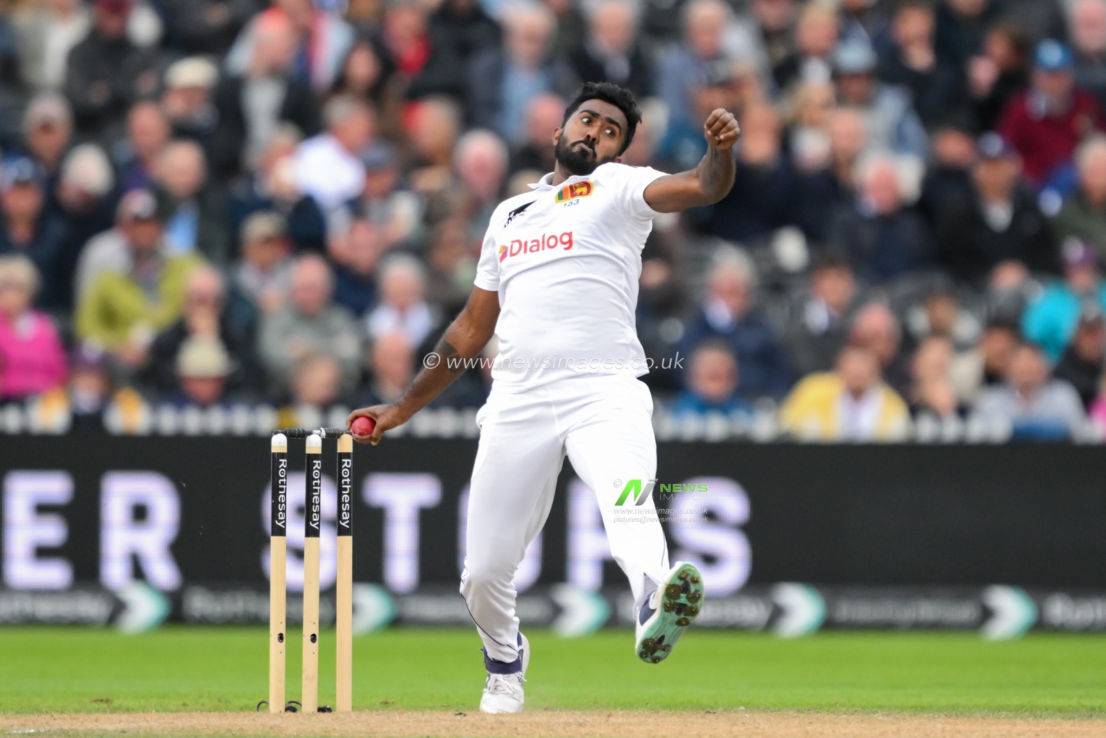 Asitha Fernando of Sri Lanka bowls during the England Men v Sri Lanka 1st Rothesay Test Match Day 2 at Old Trafford, Manchester, United Kingdom, 22nd August 2024

(Photo by Craig Thomas/News Images)