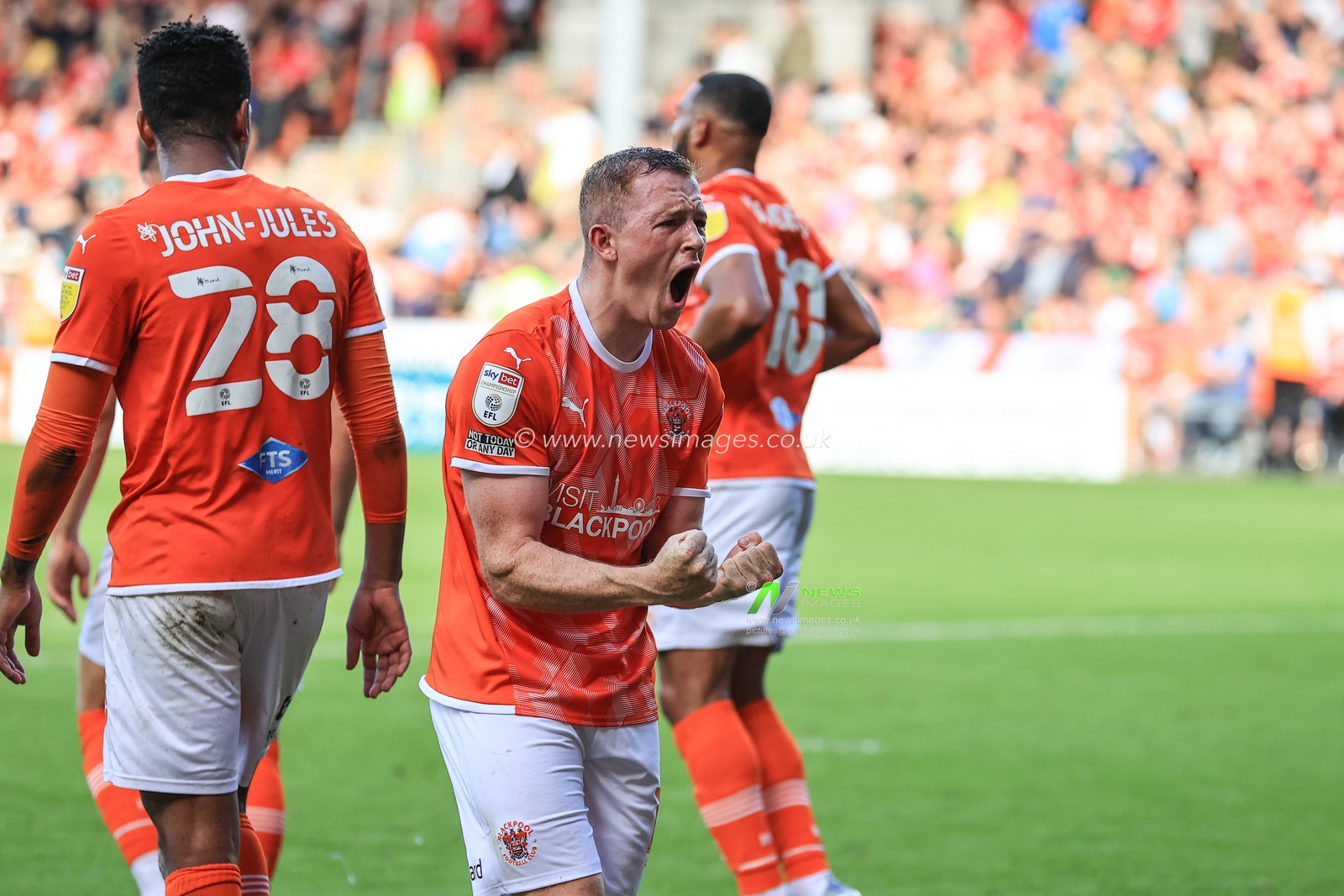 Shayne Lavery #19 of Blackpool celebrates his goal to make it 1-0