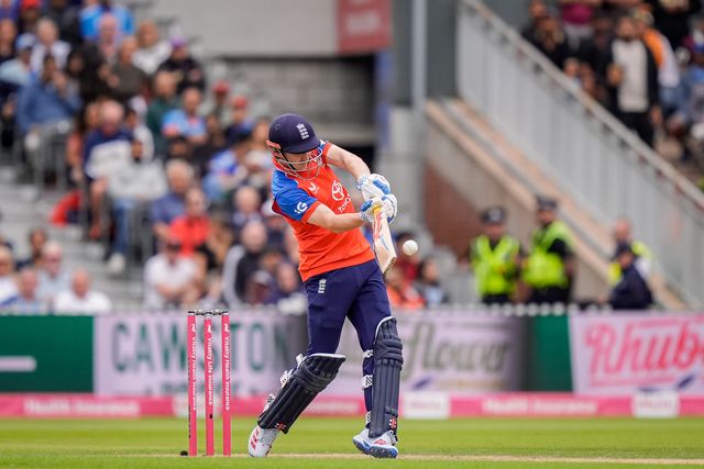 England captain Harry Brook hits a six   during the Second Vitality T20 International match England vs India at Old Trafford, Manchester, United Kingdom on 04 July 2026

(Photo by Maynard Manyowa/News Images)