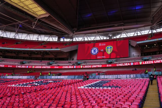 View of scoreboard at Wembley Stadium ahead of the Emirates FA Cup Semi-Final match Chelsea vs Leeds United at Wembley Stadium, London, United Kingdom on 26 April 2026

(Photo by Harvey Murphy/News Images)
