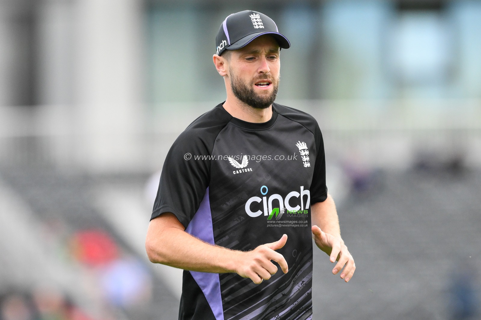 Chris Woakes of England during pre match warm up ahead of the England Men v Sri Lanka 1st Rothesay Test Match Day 4 at Old Trafford, Manchester, United Kingdom, 24th August 2024

(Photo by Craig Thomas/News Images)