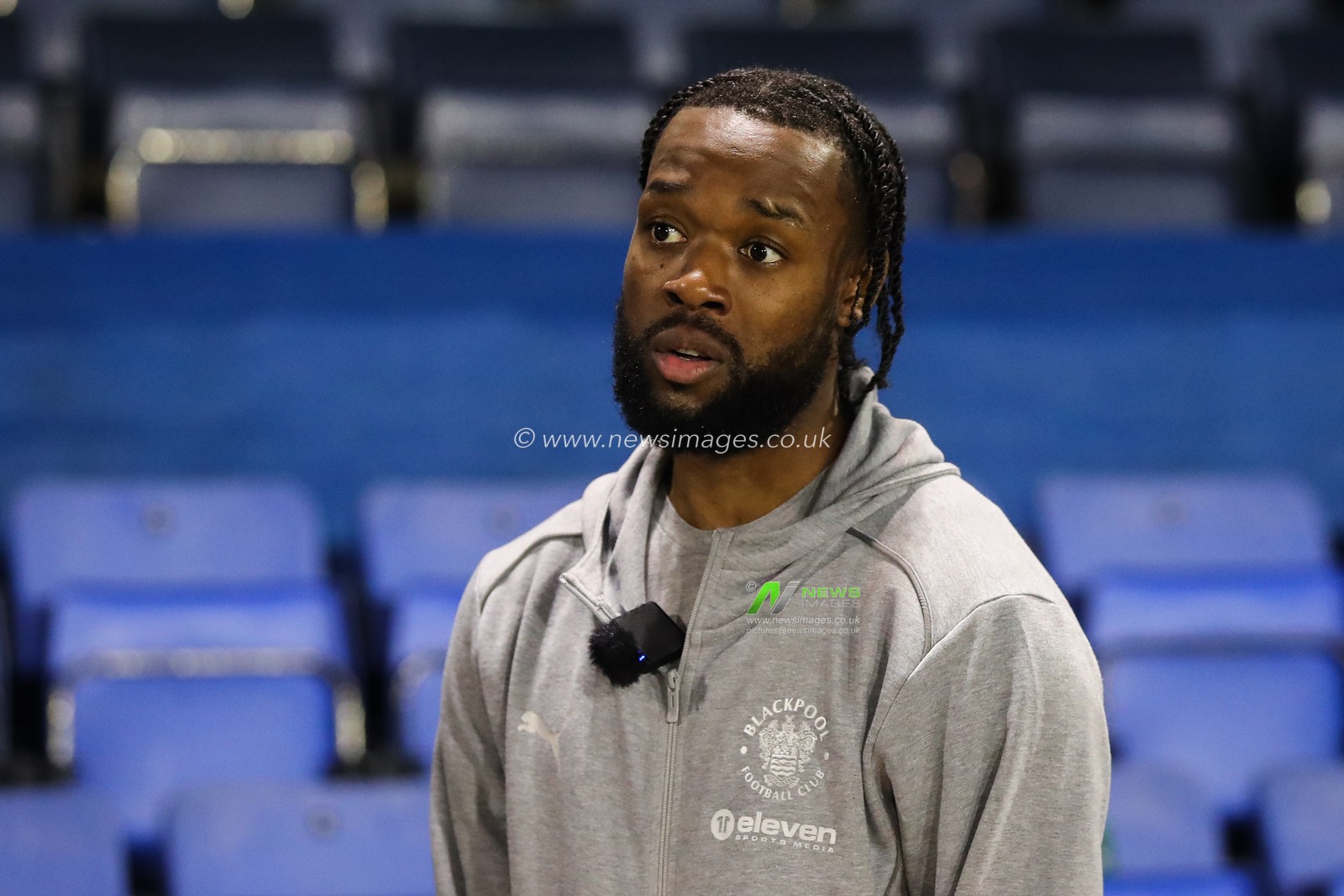 Josh Onomah of Blackpool gives an interview after the Sky Bet League 1 match Shrewsbury Town vs Blackpool at Croud Meadow, Shrewsbury, United Kingdom, 4th December 2024

(Photo by Gareth Evans/News Images)
