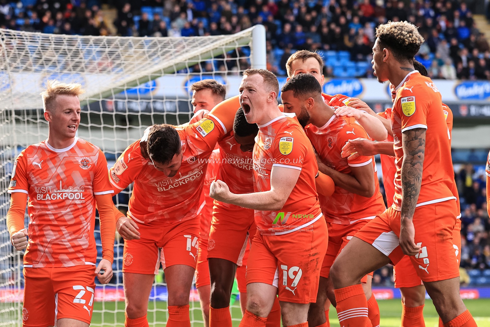 Marvin Ekpiteta #21 of Blackpool celebrates his goal to make it 1-1